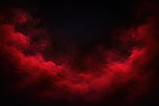 Black backdrop with flowing red fog and swirling mist texture for web banner copy space