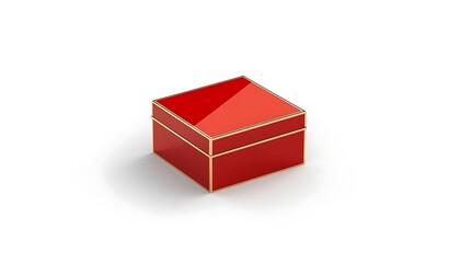 Fototapeta premium A shiny red gift box with gold trim on a white background