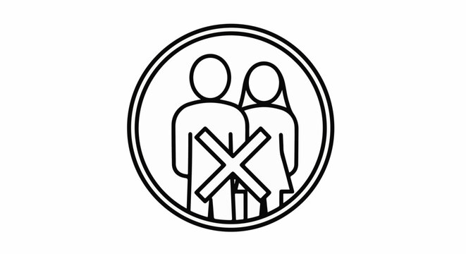 Stylized icons of two people with a prohibition symbol between them