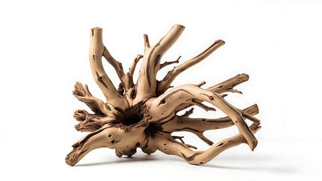 Driftwood Sculpture on White Background.