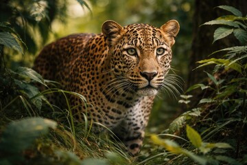 Fototapeta premium Indian Leopard Observing Surroundings in Jungle