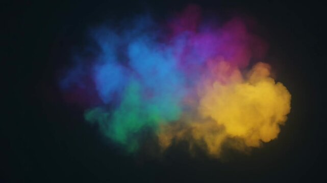 Vibrant colorful smoke bursts in darkness suddenly exploding freely