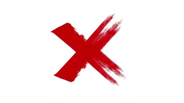Animation  cross mark paint brush with three colors , suitable  animated red x mark for error or rejection, cancel and decline , alpha channel only 4k 