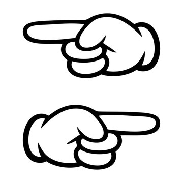 Logo con dibujos animados con l&iacute;neas de guantes estilo retro con el dedo &iacute;ndice apuntando en una direcci&oacute;n, con versiones a izquierda y derecha 