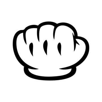 S&iacute;mbolo de victoria, fuerza, poder y solidaridad. Logo con dibujos animados con l&iacute;neas de guantes estilo retro con el pu&ntilde;o cerrado, con el dorso a la vista 