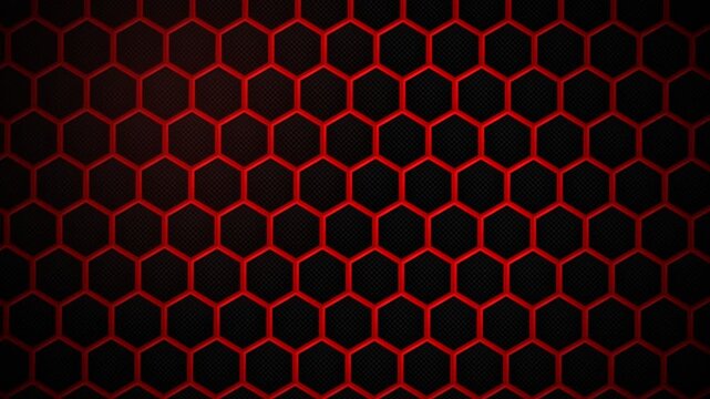 Abstract hexagonal pattern animation with pulsating red glowing edges creating a dynamic and visually engaging background loop for technology and data themes