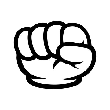 S&iacute;mbolo de victoria, fuerza, poder y solidaridad. Logo con dibujos animados con l&iacute;neas de guantes estilo retro con el pu&ntilde;o cerrado, con los dedos a la vista 