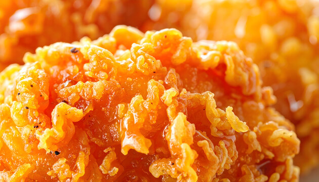 Unhealthy Food, Crispy fried chicken macro oily texture golden crunch juicy meat appetizing comfort food