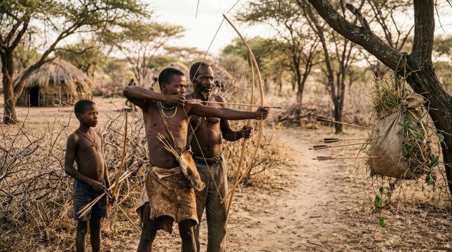 Hadza hunters in Tanzania demonstrating traditional bushcraft and a deep connection with the natural environment.