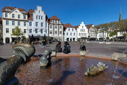 Scenes at the centre of the town of Lingen Germany. Historic buildings at the town square