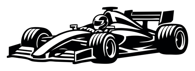Fototapeta premium Formula 1 car vector illustration with driver. Representing high speed racing, competition, and power in professional motorsport