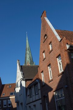 Scenes at the centre of the town of Lingen Germany. Historic buildings at the town square