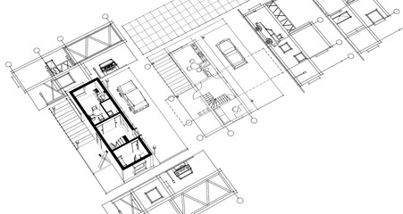 Fototapeta premium house with consoles plan 3d illustration 