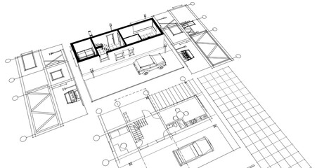 Fototapeta premium house with consoles plan 3d illustration 
