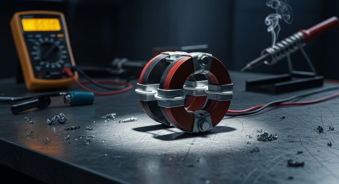 Coiled Copper Wire Transformer on Iron Core
