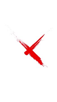 Animated red X brush stroke on white background. Hand-painted grunge style, draw-on with smooth exit. Ideal for quiz, review, rejection, social media. 9:16 portrait.