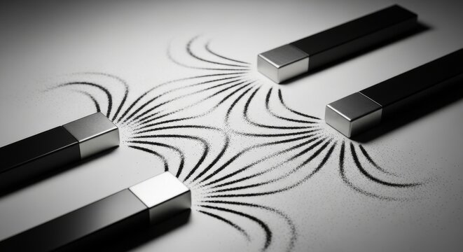 Bar Magnets Creating Visible Magnetic Fields