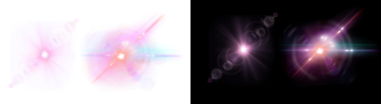 PNG image of&nbsp;Glowing lens flare effect with bright light bursts and colorful rings on transparent background