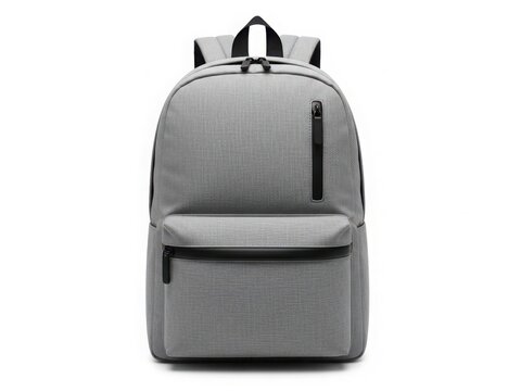 A stylish gray backpack with multiple compartments and sturdy straps