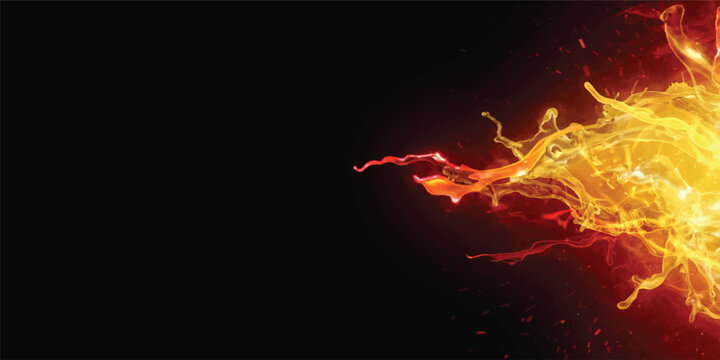 An abstract fiery explosion background featuring intense red and orange flames with smoke and heat energy patterns erupting against a dark night inferno