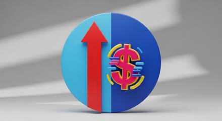 Naklejka premium 3D Rendering of a Growing Financial Market with Upward Arrow and Dollar Sign.
