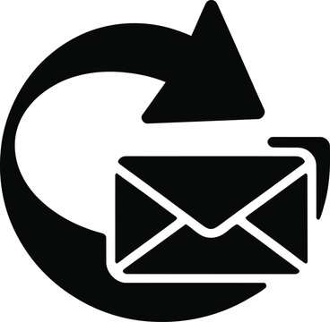 Email envelope with a circular refresh or reload arrow, representing message synchronization, resending mail, or updating inbox, isolated on a white background, for digital interfaces