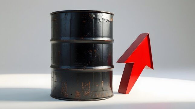 Isolated Oil Barrel with Red Down Arrow Symbolizing Decreasing Oil Prices