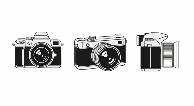 Technical drawing of cameras from different viewpoints and angles