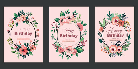 Happy birthday floral greeting card templates © MdAzizul
