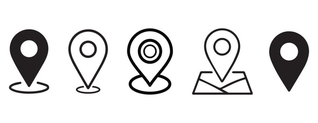 Location pin icon. Minimal map marker vector for navigation apps. Geotag pointer marking place and position symbol. Clean destination point sign pictogram concept. ©  Sabera Begum