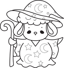 Fototapeta premium Coloring pages of Cute sheep hand drawn emotes icon