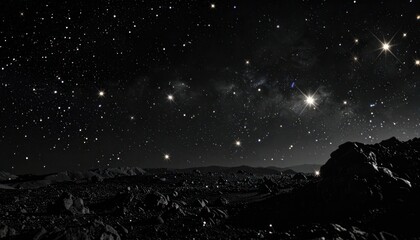 Fototapeta premium Cosmic expanse, stellar brilliance, desolate terrain, ethereal glow