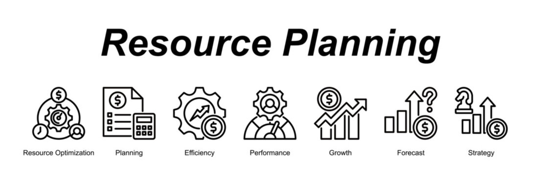 Resource Planning banner web icon vector illustration concept with an icon of Resource Optimization, Planning, Efficiency, Performance, Growth, Forecast, Strategy 