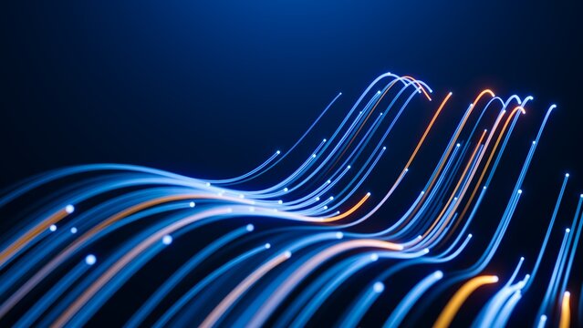 Abstract Technology Background - Big Data, AI, digital stream data lines. 3d illustration