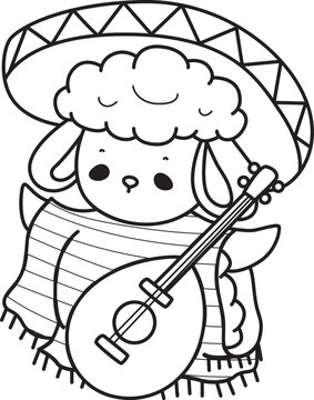 Coloring pages of Cute sheep hand drawn emotes icon