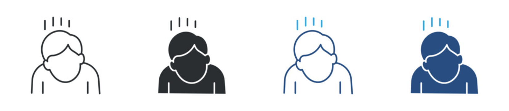 sick person icon set. illness symptom symbol. health condition, fatigue, medical issue concept. vector illustration.