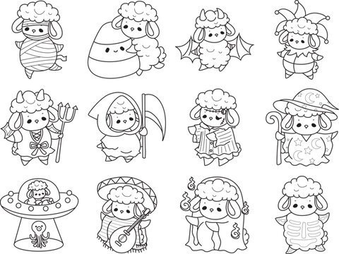 Coloring pages of Cute sheep hand drawn emotes icon