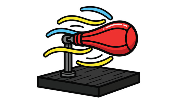 A cartoon-style illustration of a red dynamo or generator on a black base with yellow and blue lines representing energy flow.