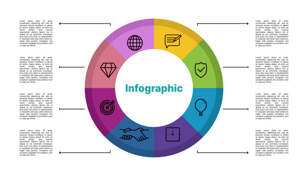 Circular infographic template with 8 steps colorful diagram business presentation layout
