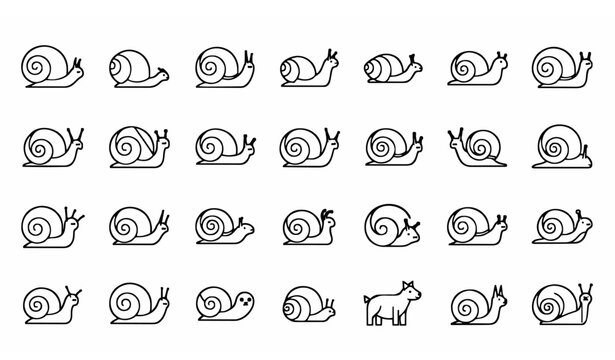 Minimalist snail outline icon set with editable stroke simple spiral shell animal vector collection