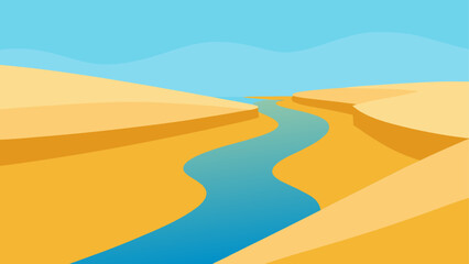 River flowing through sandy desert canyon under blue sky © ruposhi