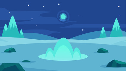 Fototapeta premium Snowy icebergs glowing under northern lights at night