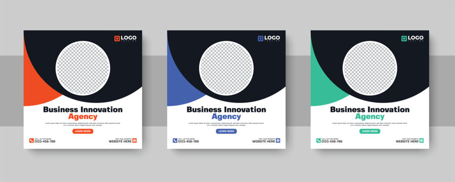 Corporate marketing social media post or web banner ad template set for business innovation agency.