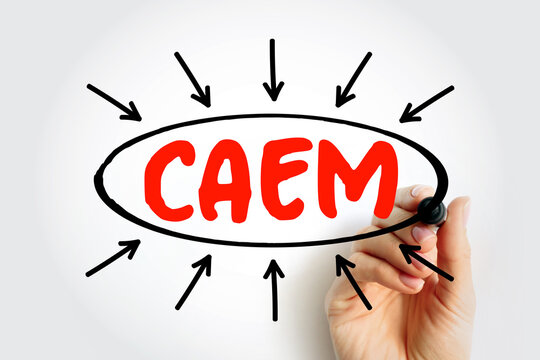 CAEM acronym for Computer Aided Engineering Management, integrating computer tools into engineering and production management, handwritten text on a clear whiteboard background