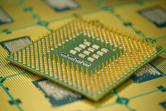 High detail close up of central processing unit pins for stock photography