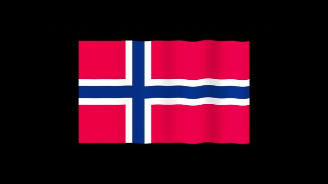 Slow-motion waving Norwegian flag 2D motion graphic loop, with authentic red, blue, white fabric texture, isolated on a transparent alpha channel.