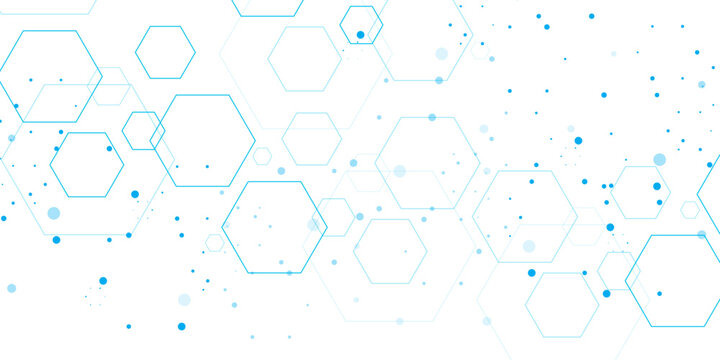 Science network pattern blue Hexagonal abstract background. Big Data Visualization structure elements . Health care and science medical pattern innovation. Template design with concept Dots and lines.