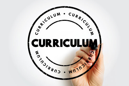 CURRICULUM text stamp on glass with hand holding marker. Professional career document symbol for job application, resume building, recruitment, and employment opportunities business concept.