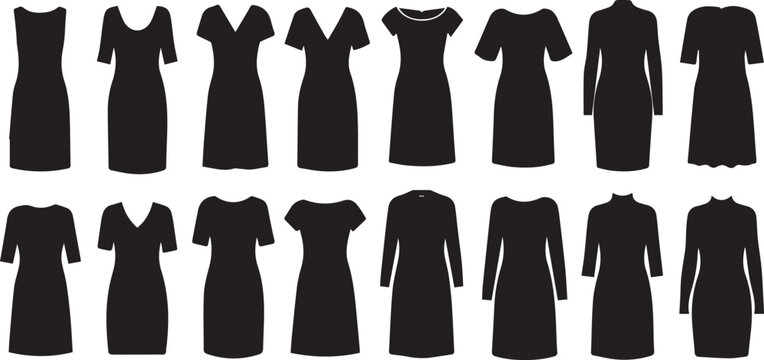 Women's Dress Icon Set Silhouette Fashion Vector Collection