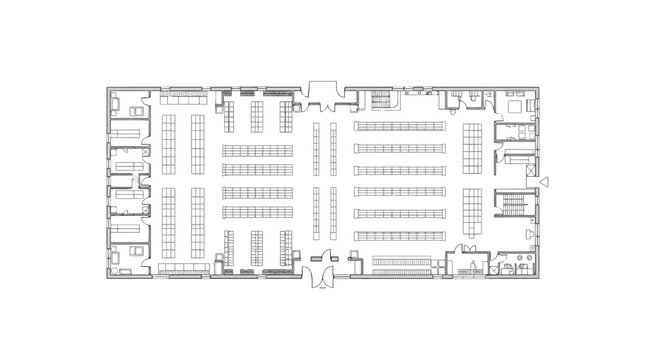 Architectural floor plan of a retail store or supermarket layout
